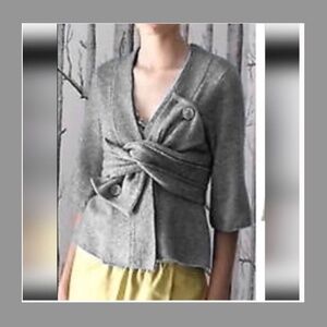 Anthropologie Robin Origami Criss Cross Gray Wool Blend Cardigan Size Medium